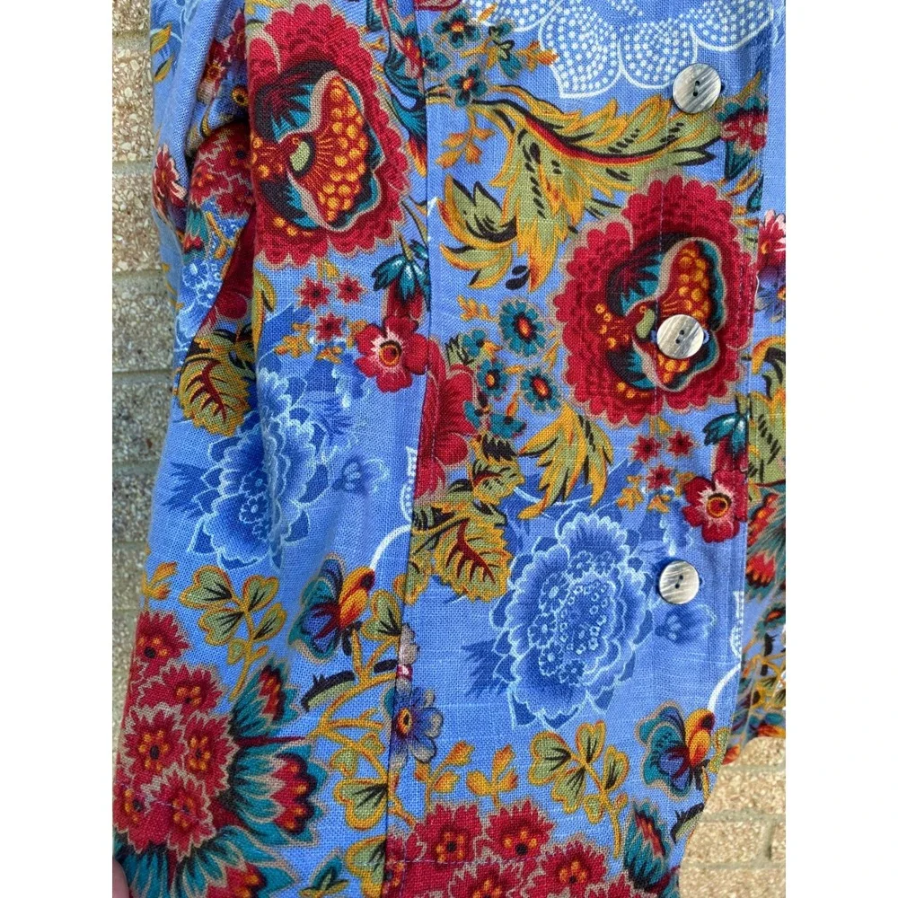 Coldwater Creek Floral Linen Button‎ Jacket 1X Cottage Coastal Grandma Lagenlook